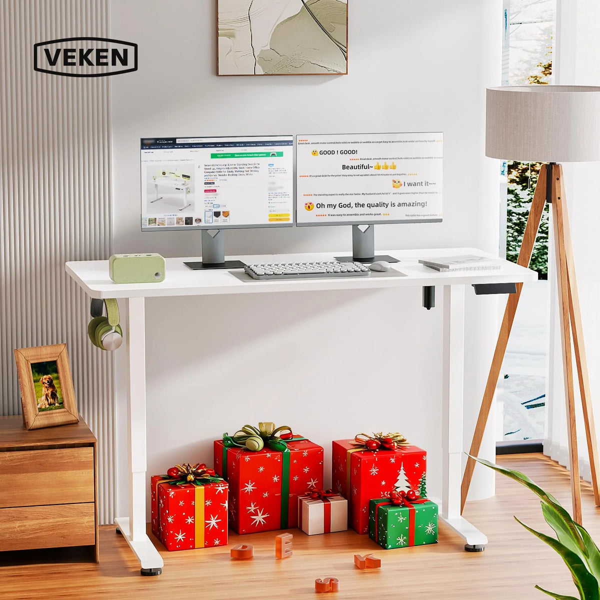 Veken 55 Inch Electric Standing Desk White