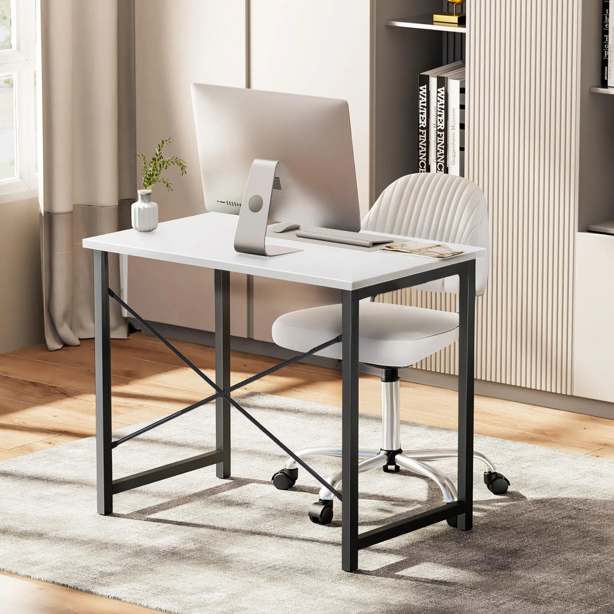 Sweetcrispy 32-Inch Computer Desk White Black
